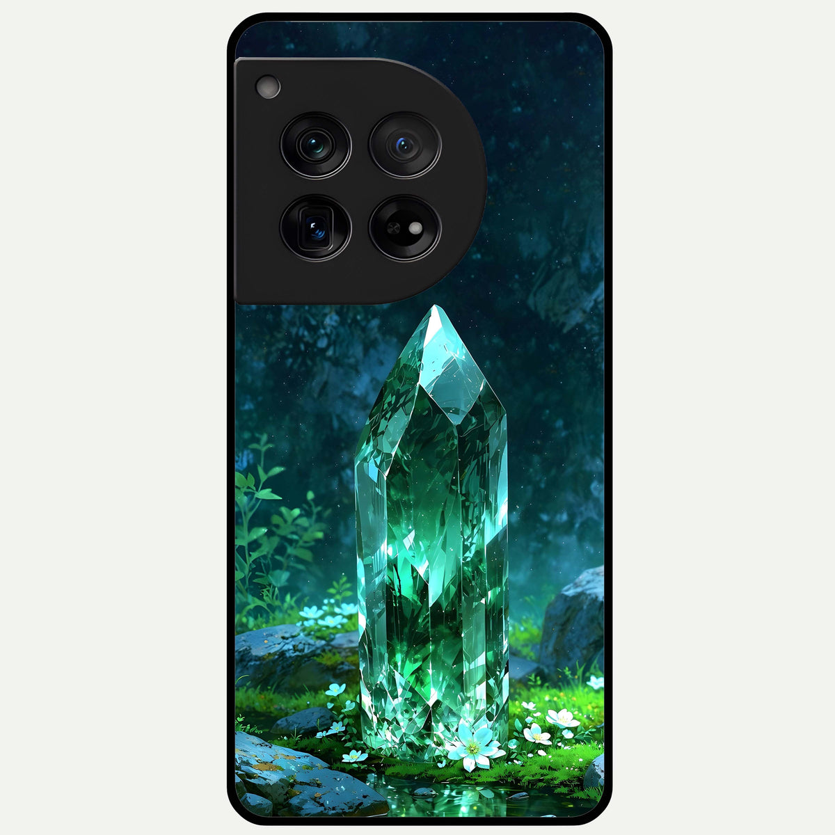  Emerald Light Crystal Glass Case For OnePlus 12 back cover – full design glossy printed glass finish