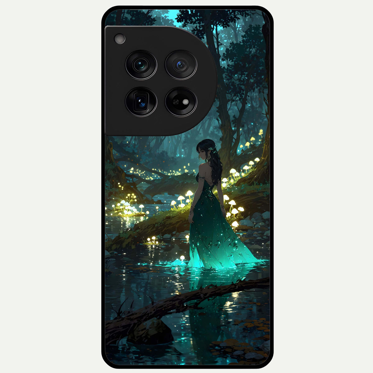  Enchanted Forest Glow Glass Case For OnePlus 12 back cover – full design glossy printed glass finish