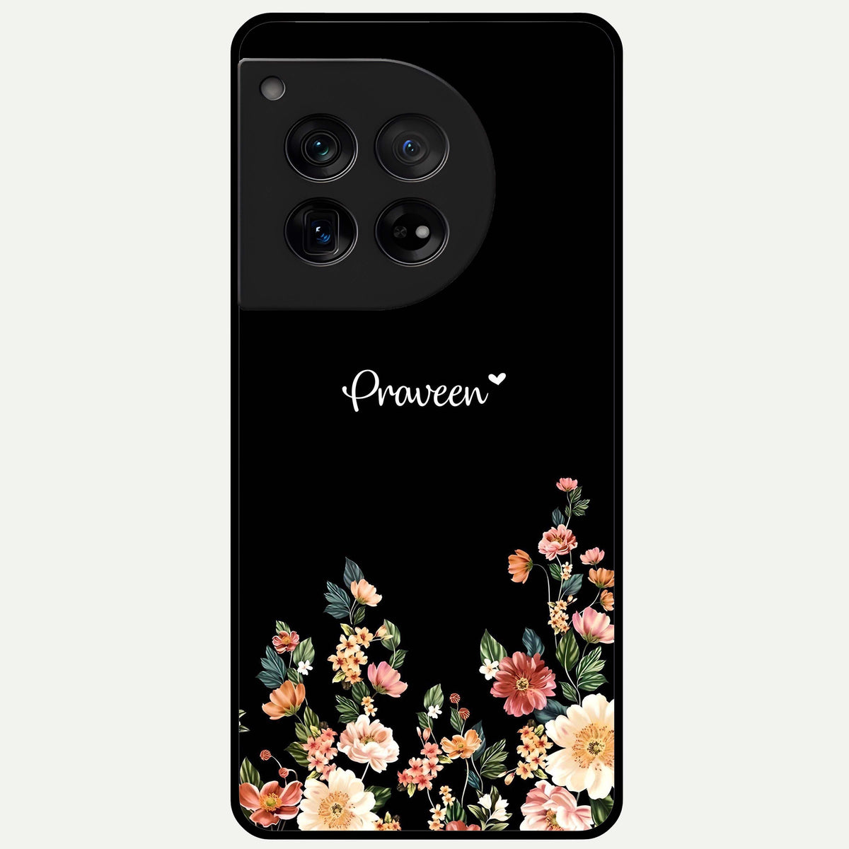  Floral Design Personalized Custom Name Glass Case For OnePlus 12 back cover – full design glossy printed glass finish