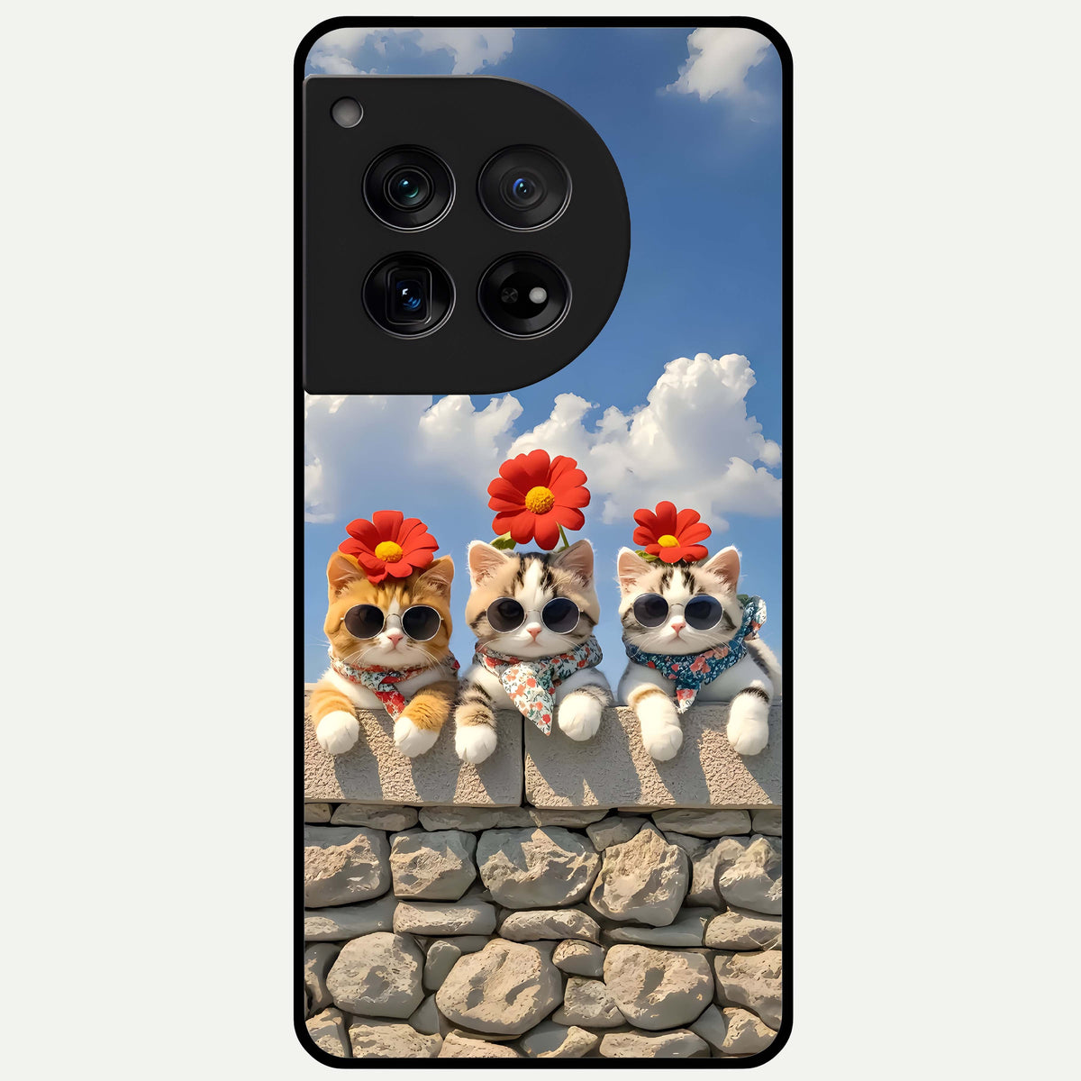 Floral Kitty Squad Glass Case For OnePlus 12 back cover – full design glossy printed glass finish