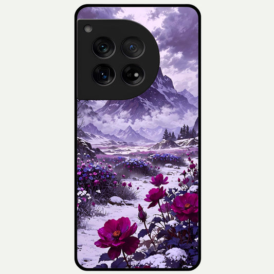  Flower Mountain View Glass Case For OnePlus 12 back cover – full design glossy printed glass finish