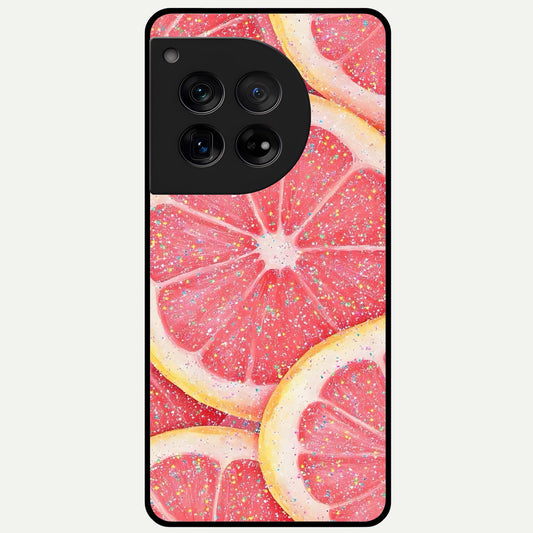  Glitter Grapefruit Glass Case For OnePlus 12 back cover – full design glossy printed glass finish