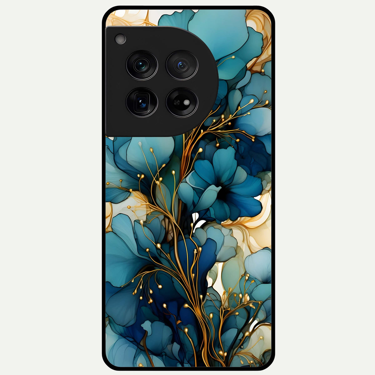  Golden Bloom Symphony Glass Case For OnePlus 12 back cover – full design glossy printed glass finish