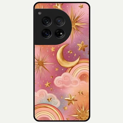  Golden Celestial Dreams Glass Case For OnePlus 12 back cover – full design glossy printed glass finish