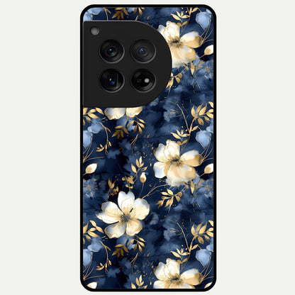  Golden Midnight Bloom Glass Case For OnePlus 12 back cover – full design glossy printed glass finish