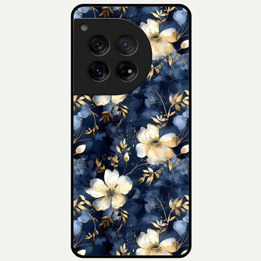 Golden Midnight Bloom Glass Case For OnePlus 12 back cover – full design glossy printed glass finish