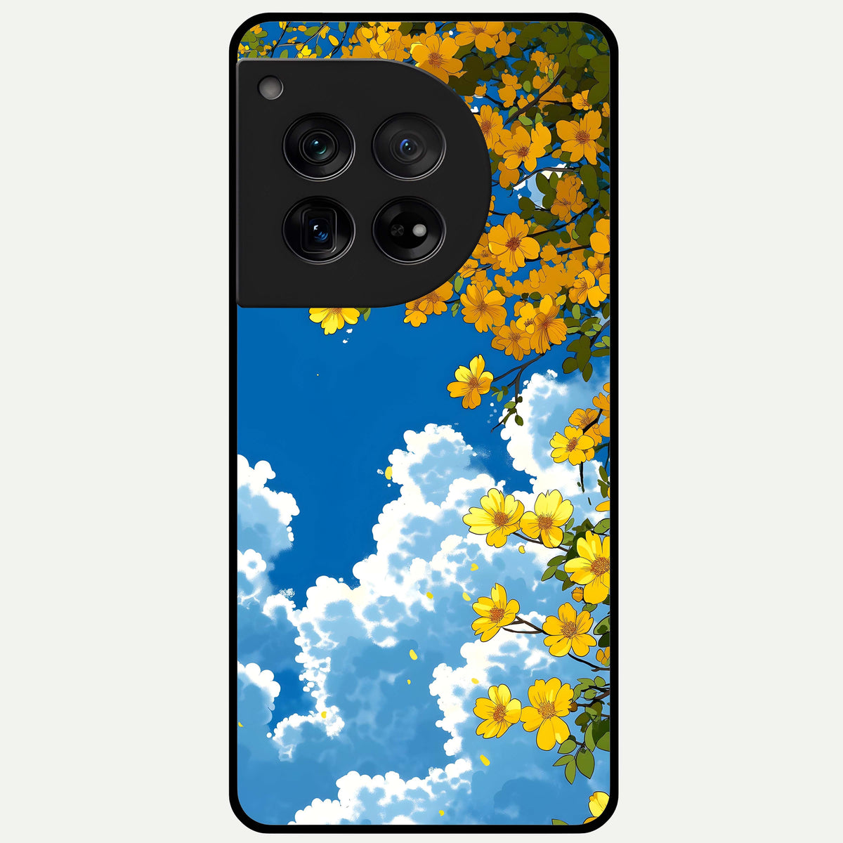  Golden Petal Sky Glass Case For OnePlus 12 back cover – full design glossy printed glass finish