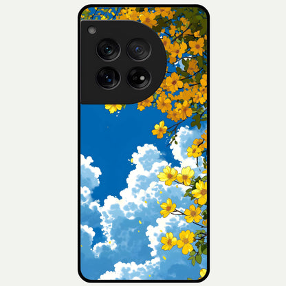  Golden Petal Sky Glass Case For OnePlus 12 back cover – full design glossy printed glass finish