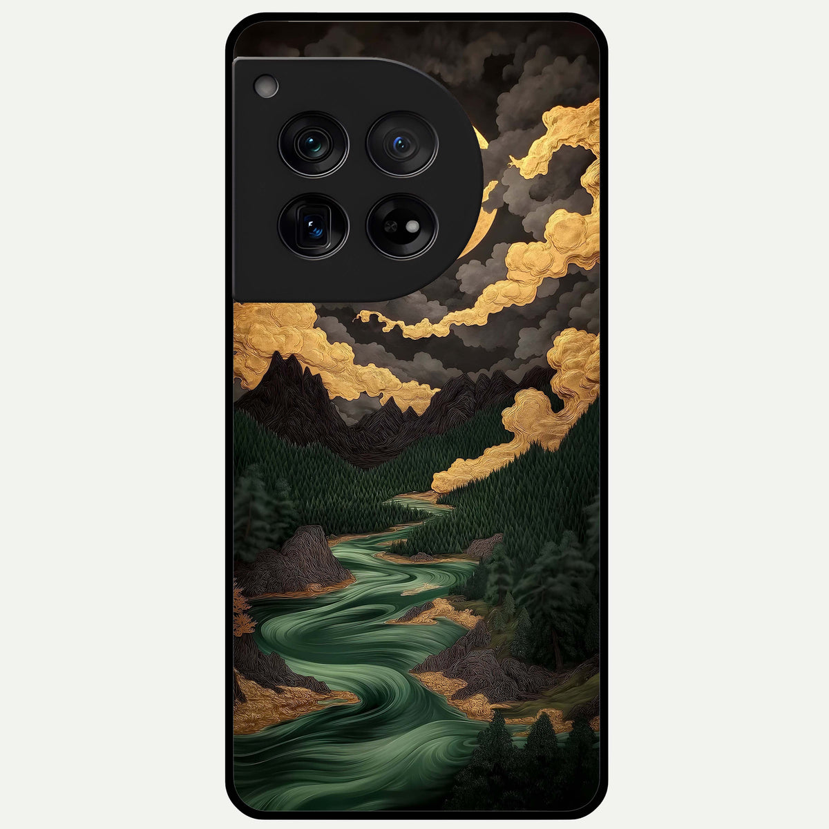  Golden River Moon Glass Case For OnePlus 12 back cover – full design glossy printed glass finish