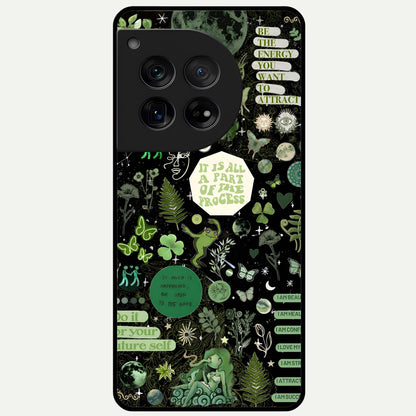  Green Mandala Pattern Glass Case For OnePlus 12 back cover – full design glossy printed glass finish