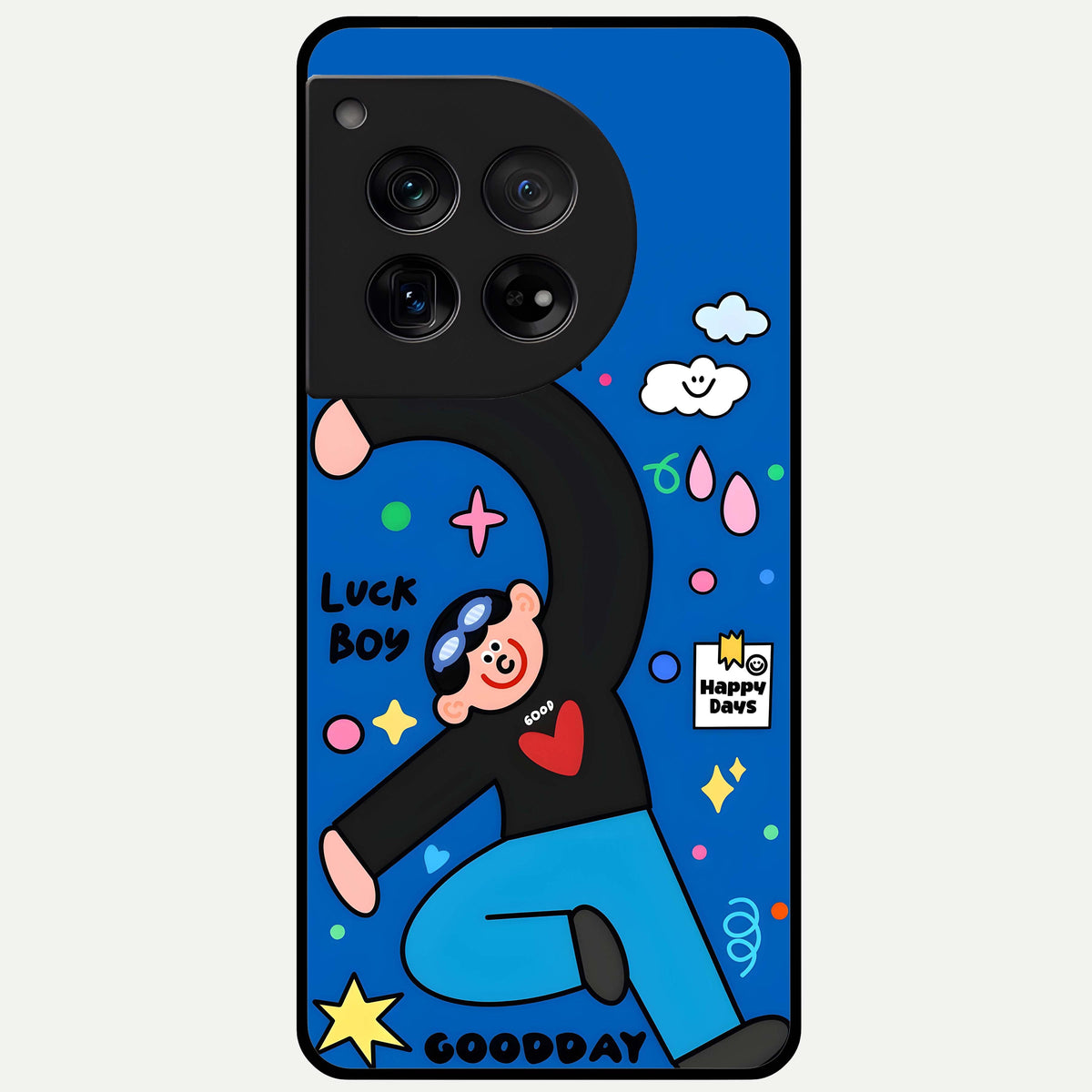  Happy Luck Vibe Glass Case For OnePlus 12 back cover – full design glossy printed glass finish