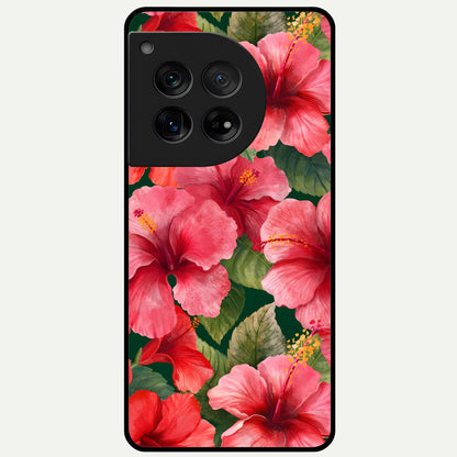  Hibiscus Pattern Glass Case For OnePlus 12 back cover – full design glossy printed glass finish