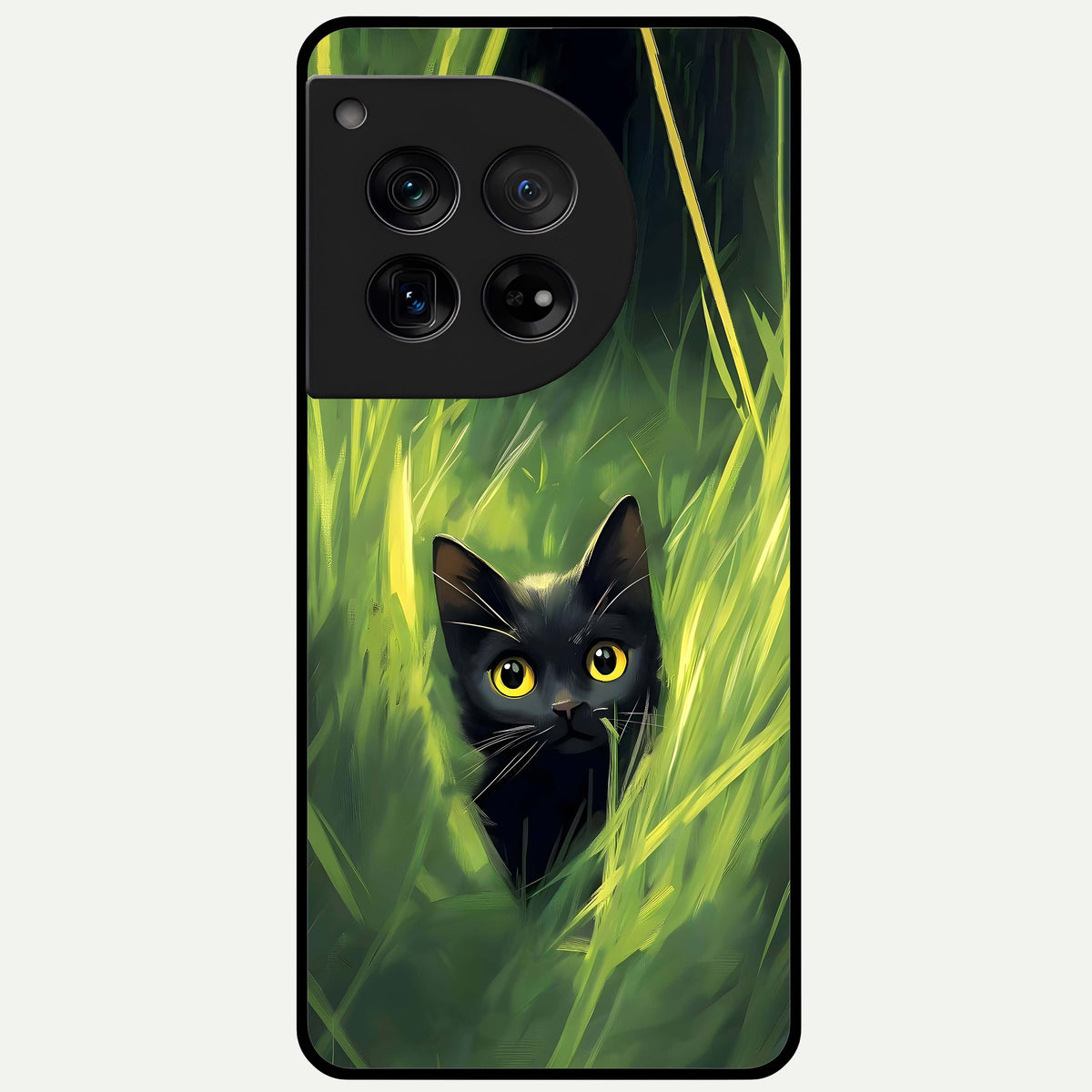  Hidden Cat Whisper Glass Case For OnePlus 12 back cover – full design glossy printed glass finish