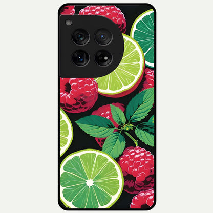  Lime and Raspberry Pattern Glass Case For OnePlus 12 back cover – full design glossy printed glass finish