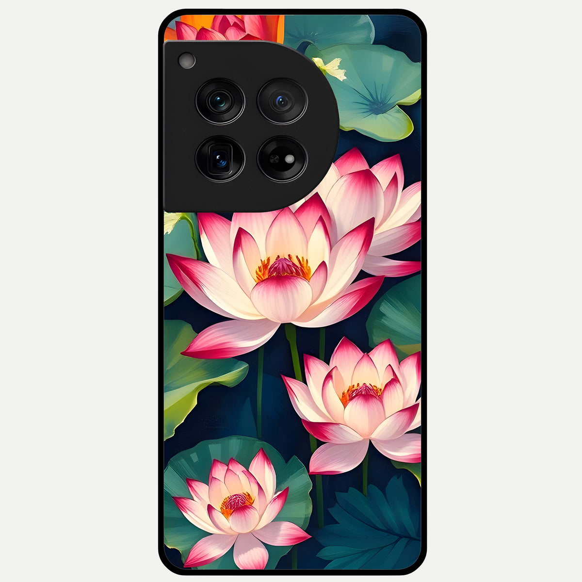  Lotus Dream Serenity Glass Case For OnePlus 12 back cover – full design glossy printed glass finish