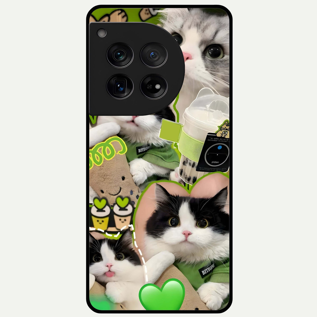  Matcha Cats Mood Glass Case For OnePlus 12 back cover – full design glossy printed glass finish