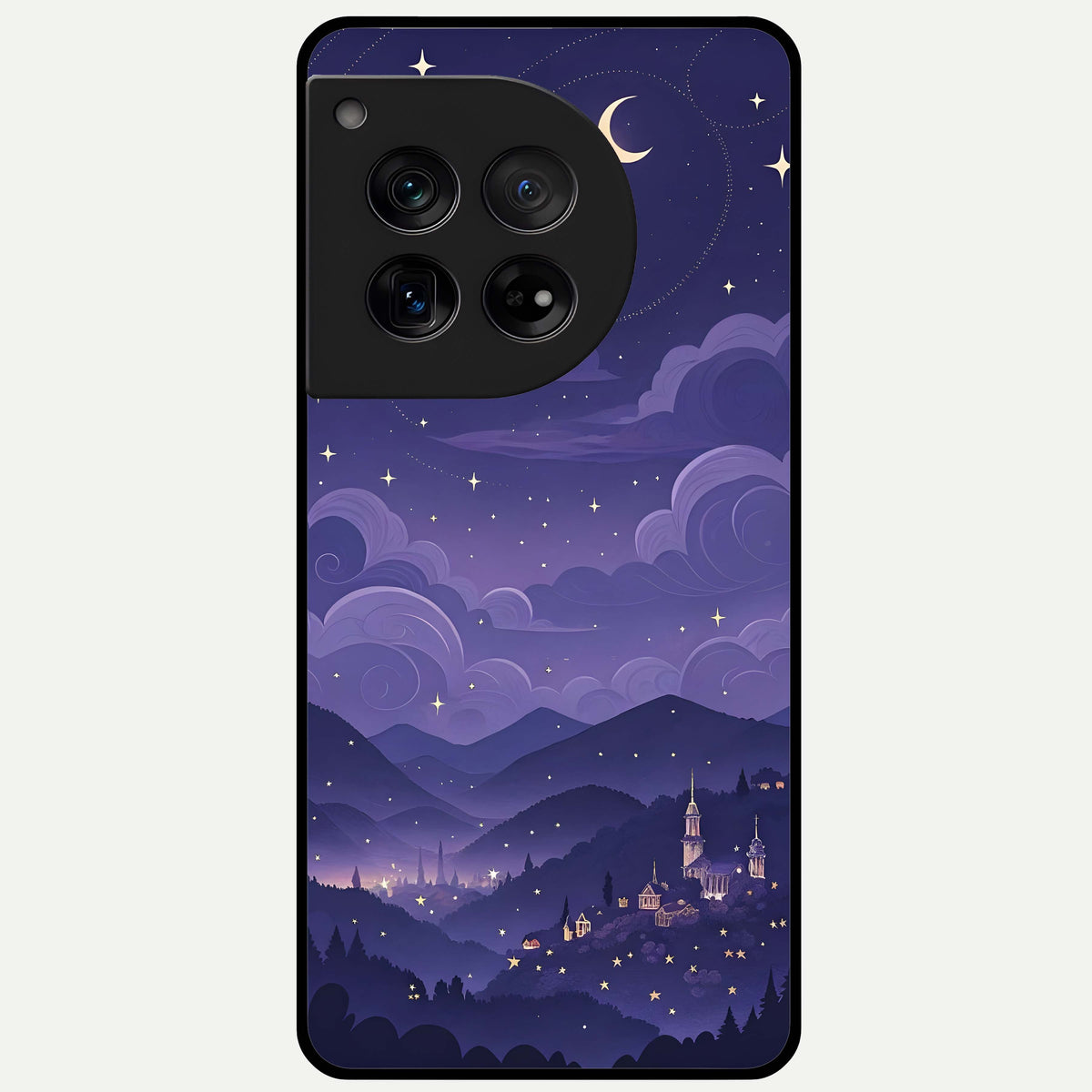  Minimal Night View Glass Case For OnePlus 12 back cover – full design glossy printed glass finish
