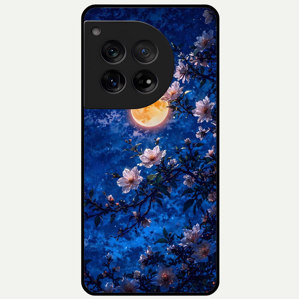  Moonlit Blossoms Night Glass Case For OnePlus 12 back cover – full design glossy printed glass finish