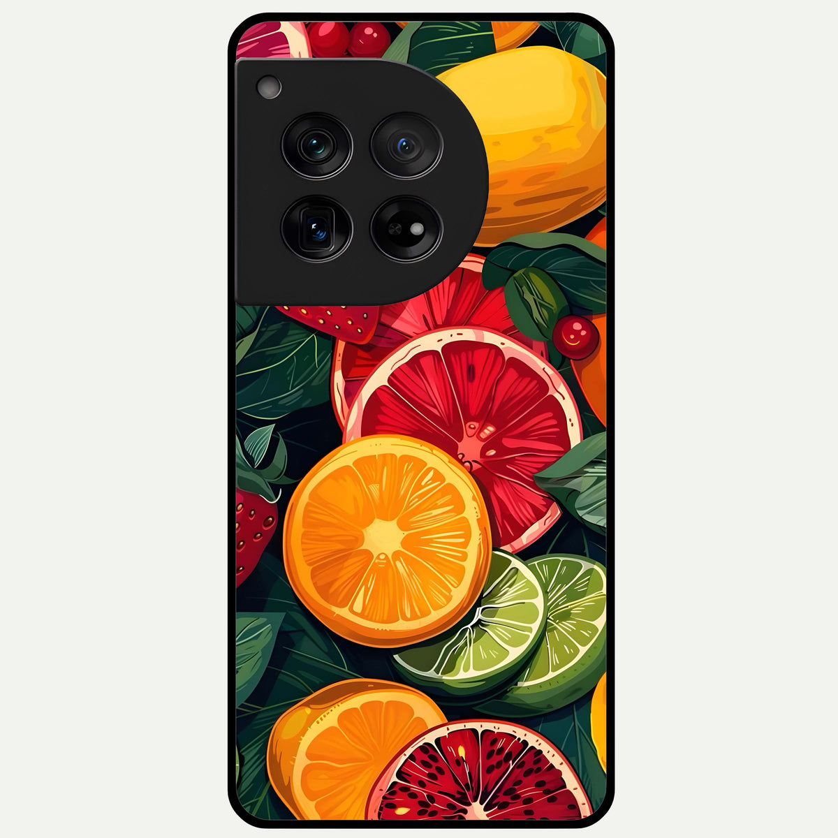  Multiple Fruits Glass Case For OnePlus 12 back cover – full design glossy printed glass finish