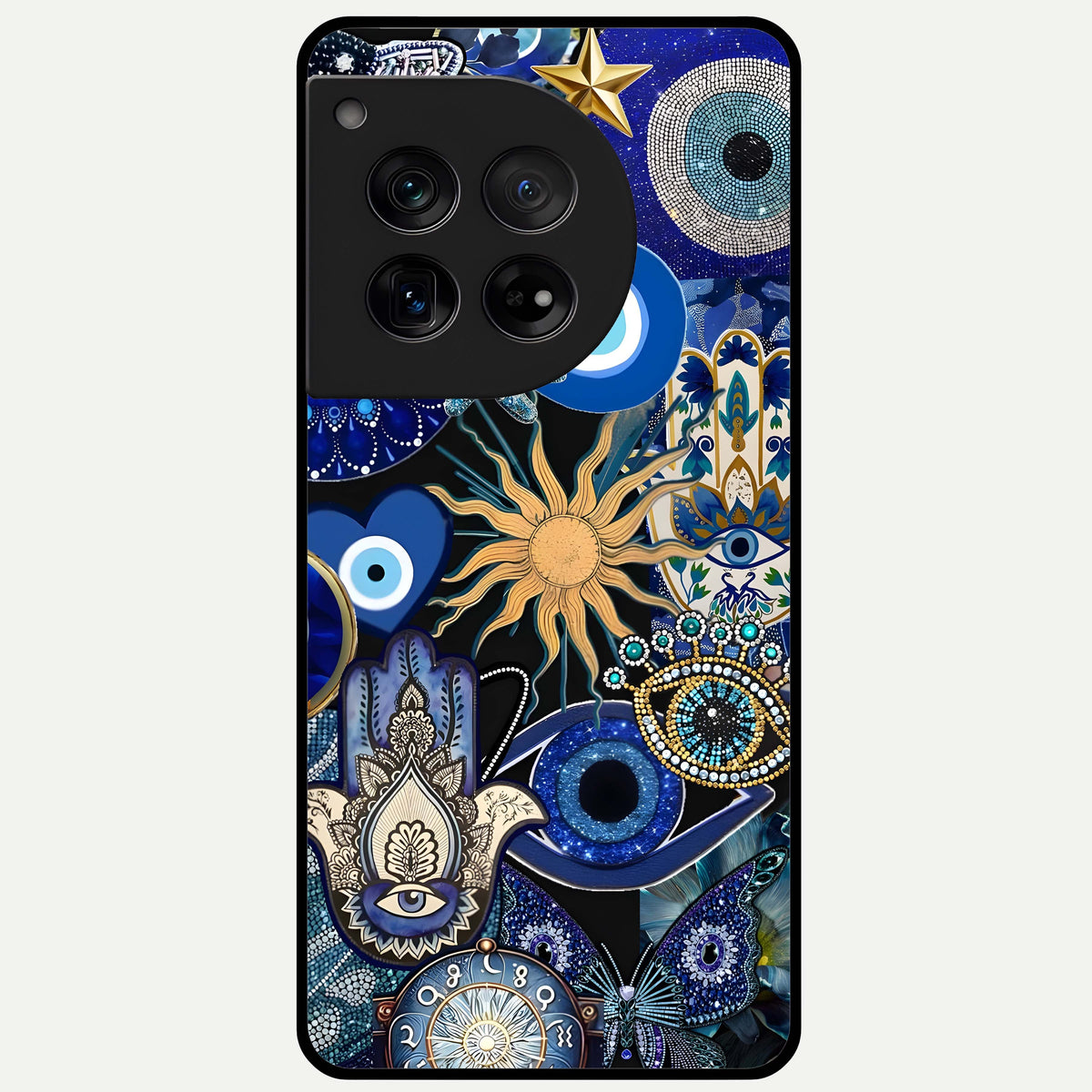  Mystic Blue Evil Eye Glass Case For OnePlus 12 back cover – full design glossy printed glass finish