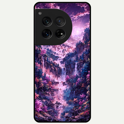  Mystic Cascade Peaks Glass Case For OnePlus 12 back cover – full design glossy printed glass finish