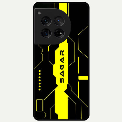  Neon CYBERPUNK Custom Name Glass Case For OnePlus 12 back cover – full design glossy printed glass finish