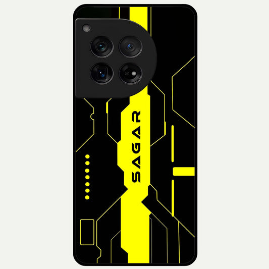  Neon CYBERPUNK Custom Name Glass Case For OnePlus 12 back cover – full design glossy printed glass finish