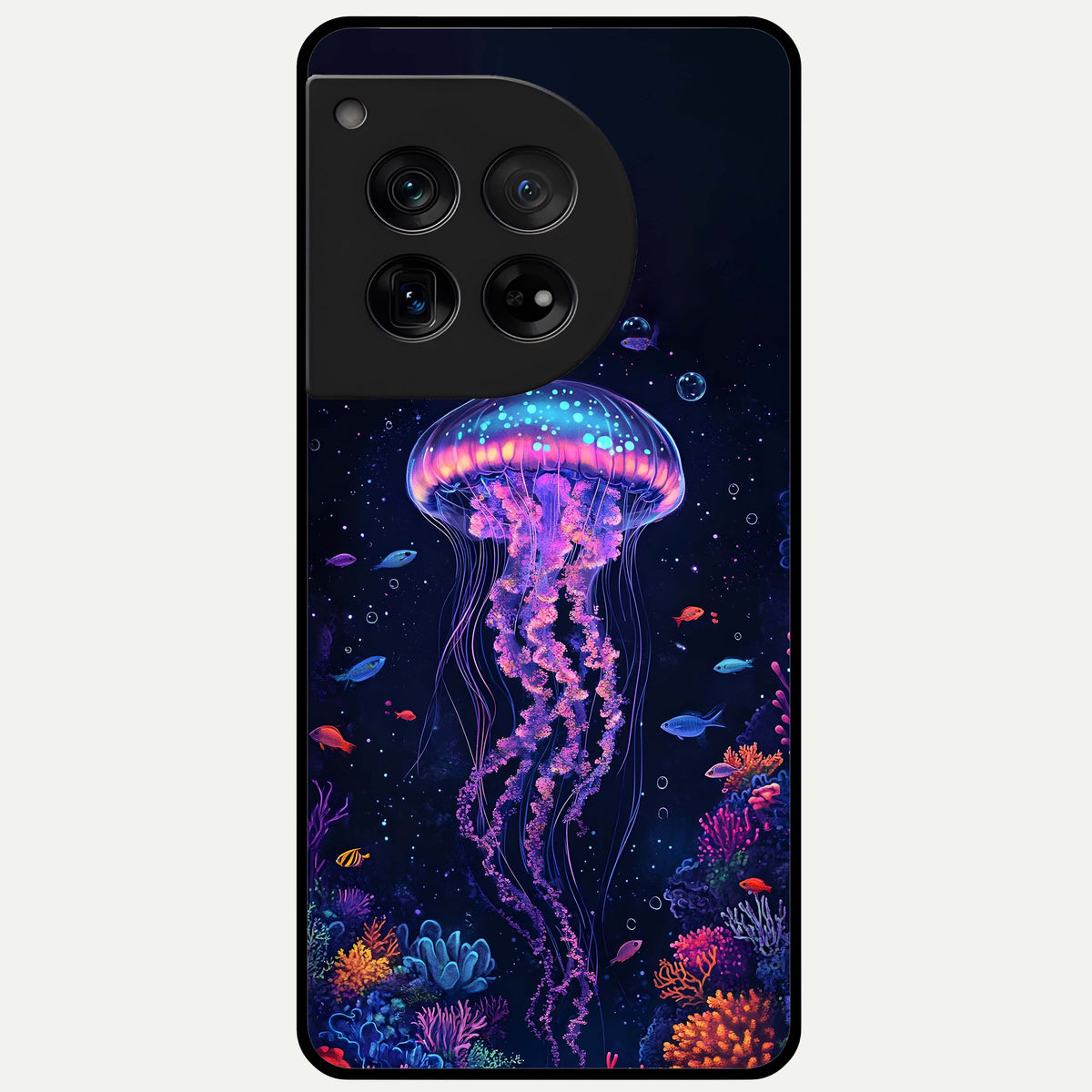  Neon Jellyfish Glass Case For OnePlus 12 back cover – full design glossy printed glass finish