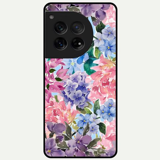  Pastel Floral Mix Glass Case For OnePlus 12 back cover – full design glossy printed glass finish