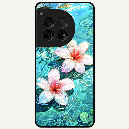  Pink Flowers in Water Glass Case For OnePlus 12 back cover – full design glossy printed glass finish