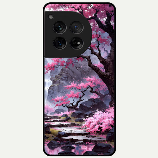  Pink Sunflower Glow Glass Case For OnePlus 12 back cover – full design glossy printed glass finish