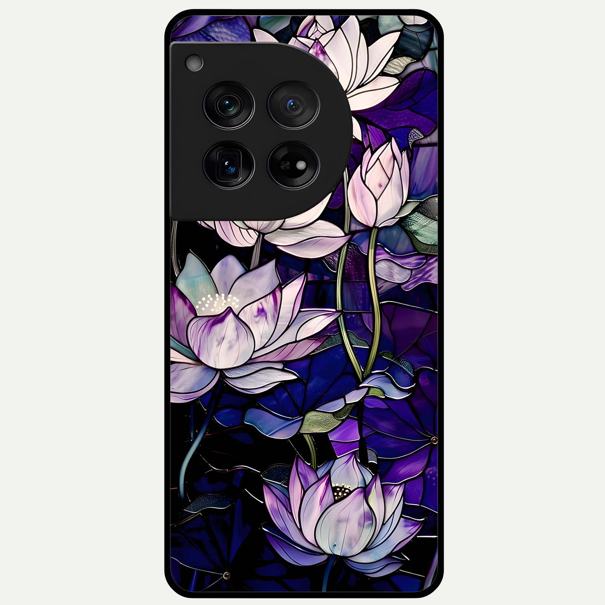  Purple Lotus Pattern Glass Case For OnePlus 12 back cover – full design glossy printed glass finish