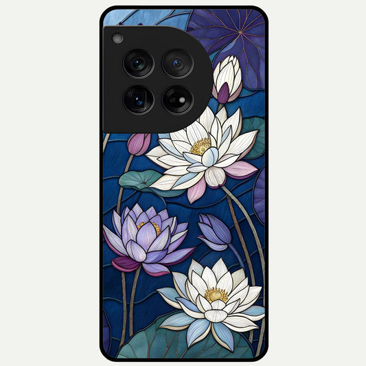  Purple Lotus Stained Glass Case For OnePlus 12 back cover – full design glossy printed glass finish