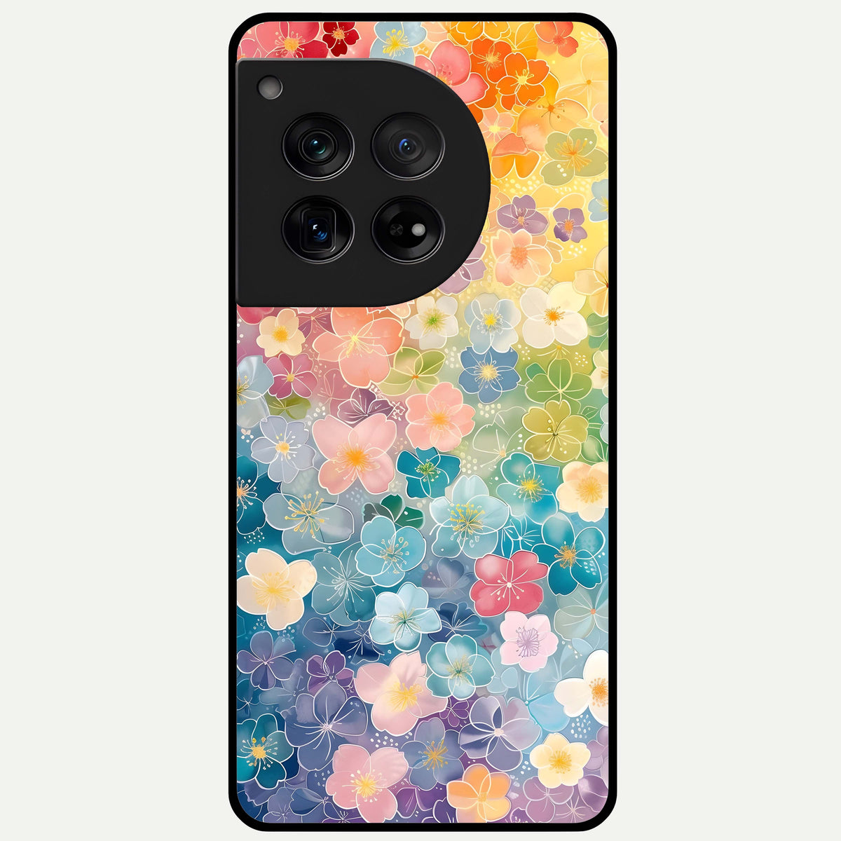  Rainbow Blossom Burst Glass Case For OnePlus 12 back cover – full design glossy printed glass finish