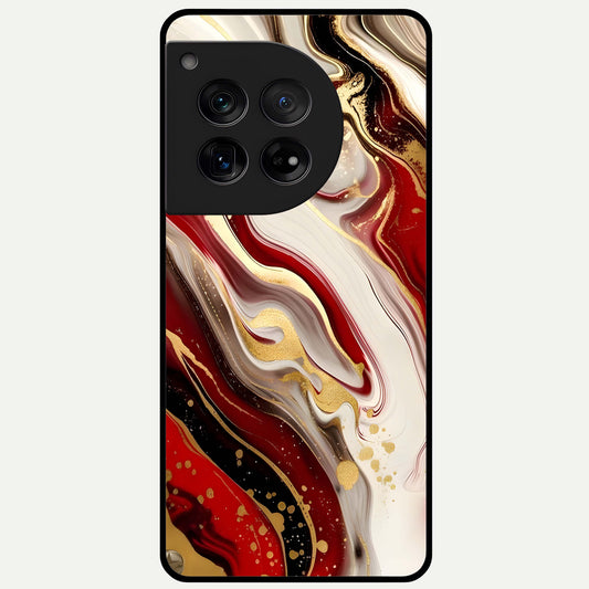  Red And White Marble Glass Case For OnePlus 12 back cover – full design glossy printed glass finish