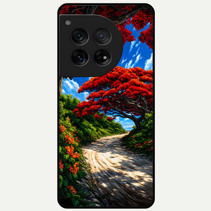  Red Trees Pathway Glass Case For OnePlus 12 back cover – full design glossy printed glass finish