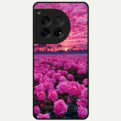  Rose Sunset Valley Glass Case For OnePlus 12 back cover – full design glossy printed glass finish