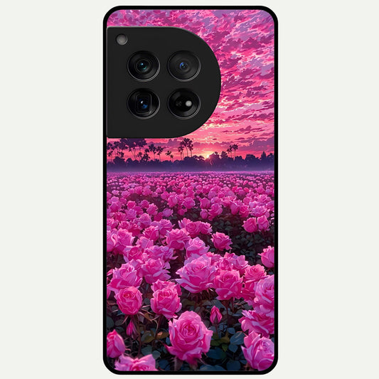  Rose Sunset Valley Glass Case For OnePlus 12 back cover – full design glossy printed glass finish