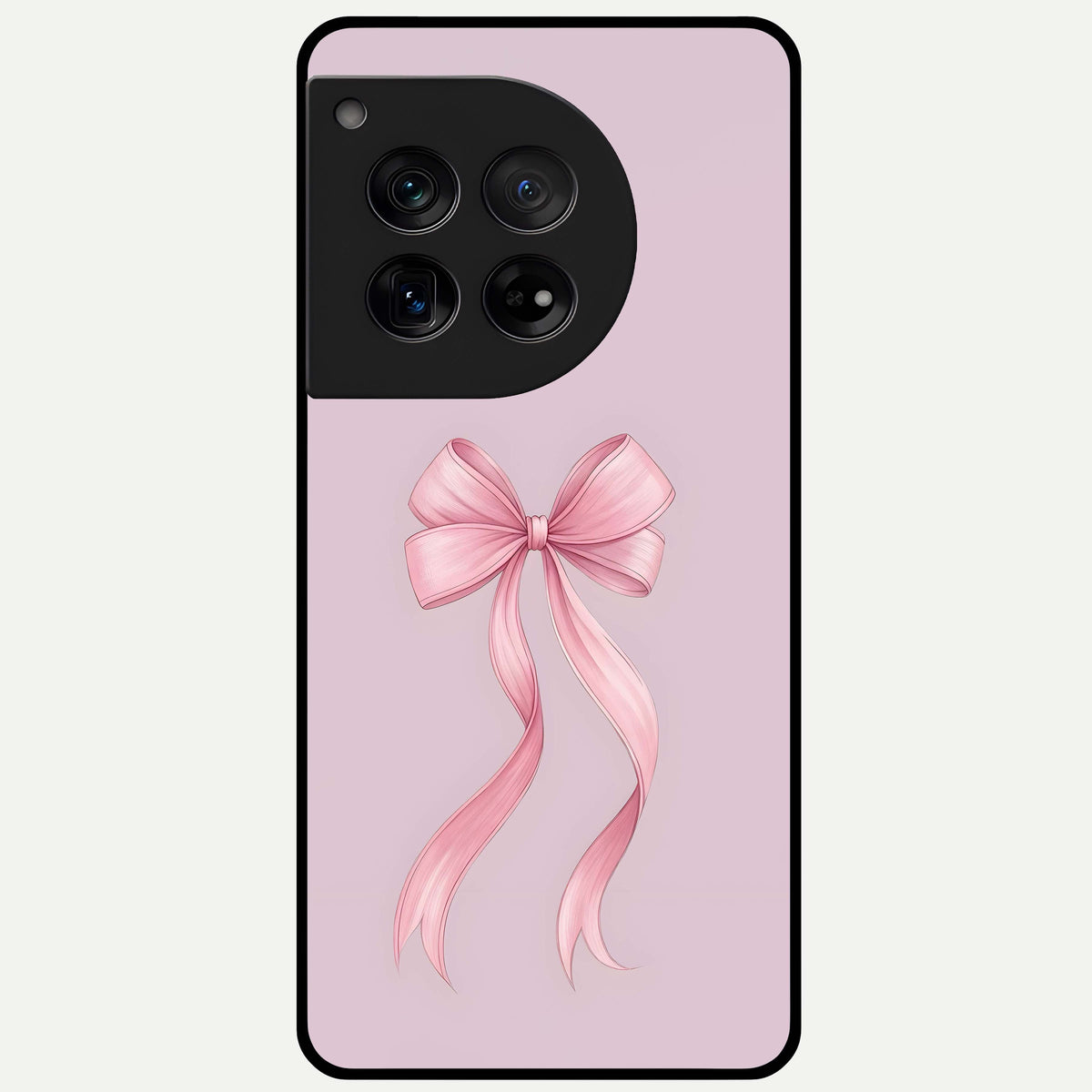  Soft Blush Bow Glass Case For OnePlus 12 back cover – full design glossy printed glass finish