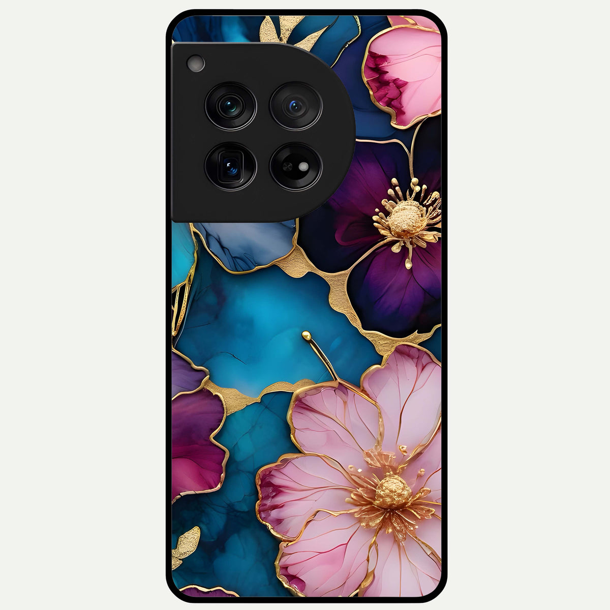  Sparkle Floral Glass Case For OnePlus 12 back cover – full design glossy printed glass finish