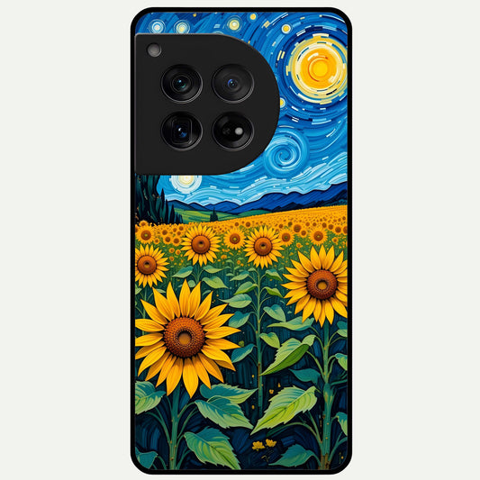 Starry Sunflower Dreams Glass Case For OnePlus 12 back cover – full design glossy printed glass finish