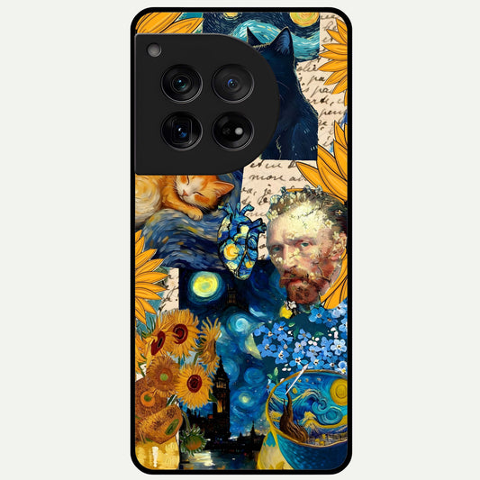  Sunflower Chic Mood Custom Name Glass Case For OnePlus 12 back cover – full design glossy printed glass finish