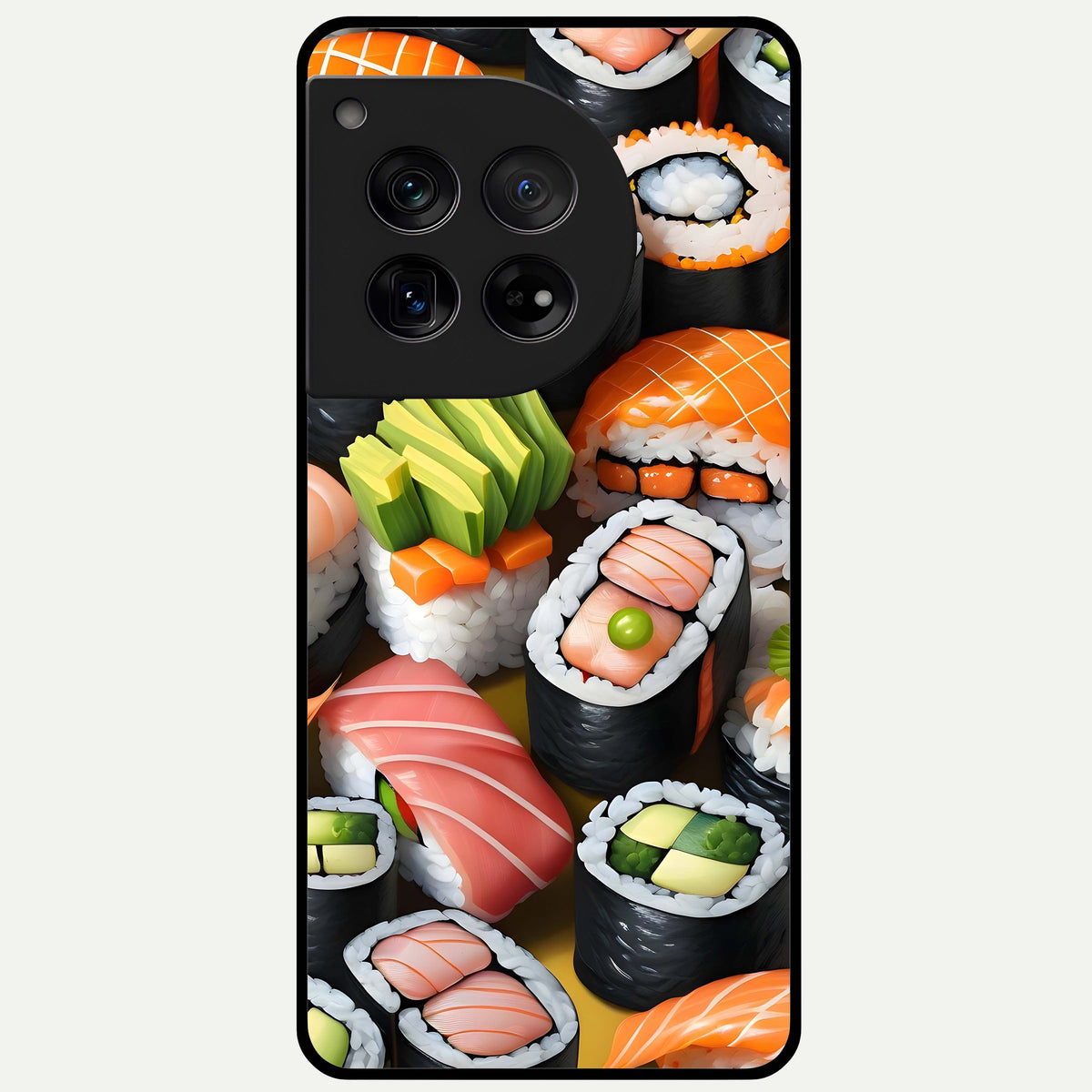  Sushi Food Pattern Glass Case For OnePlus 12 back cover – full design glossy printed glass finish