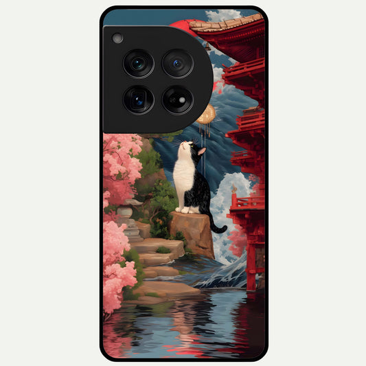  Temple Cat Scenery Glass Case For OnePlus 12 back cover – full design glossy printed glass finish