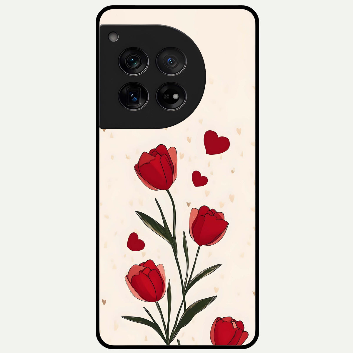  Tulip With Heart Glass Case For OnePlus 12 back cover – full design glossy printed glass finish