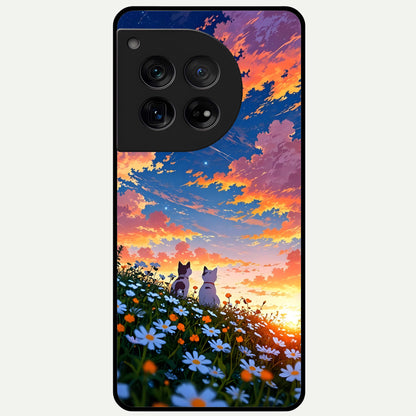  Two Cats Friends Glass Case For OnePlus 12 back cover – full design glossy printed glass finish