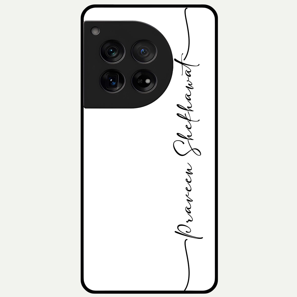  White Tune Custom Name Glass Case For OnePlus 12 back cover – personalized glossy printed glass finish