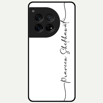  White Tune Custom Name Glass Case For OnePlus 12 back cover – personalized glossy printed glass finish