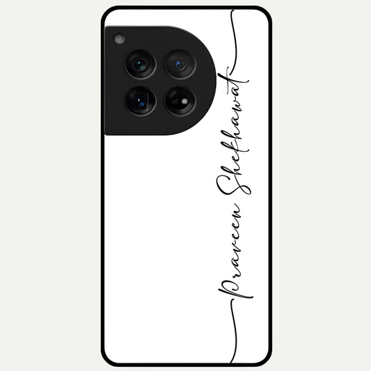  White Tune Custom Name Glass Case For OnePlus 12 back cover – personalized glossy printed glass finish