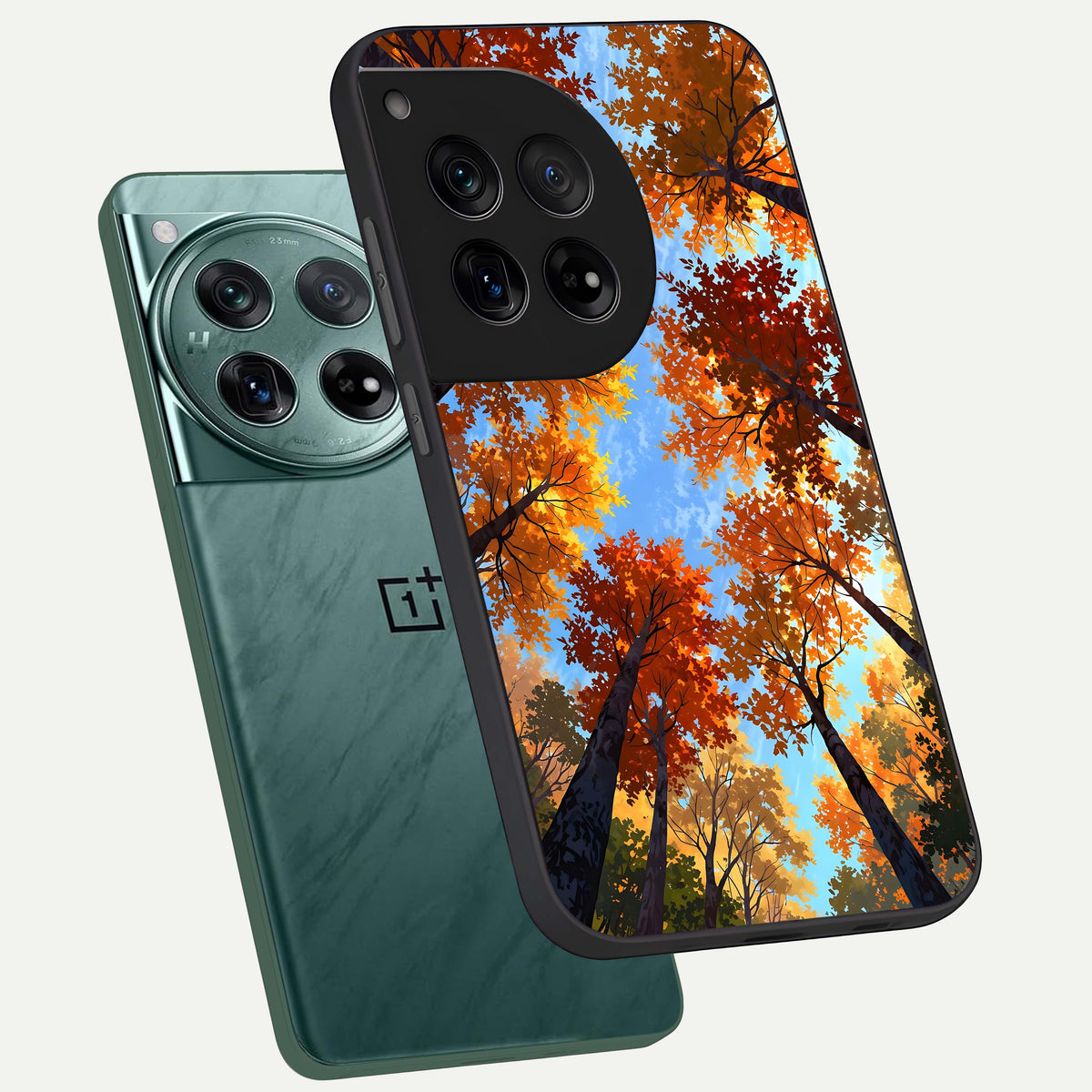  Autumn Sky Rise phone case For OnePlus 12 showing premium glass back cover with detailed artwork